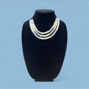 Beautiful 3 Strand Pearl and Clear pearl like Necklace